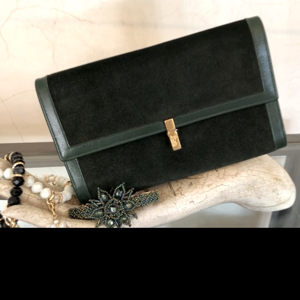 RARE CELINE Suede Clutch Emerald